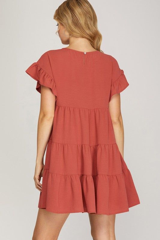 Drop Shoulder Ruffle Tiered Woven Dress sold by U-NI-TY product image thumbnail 3
