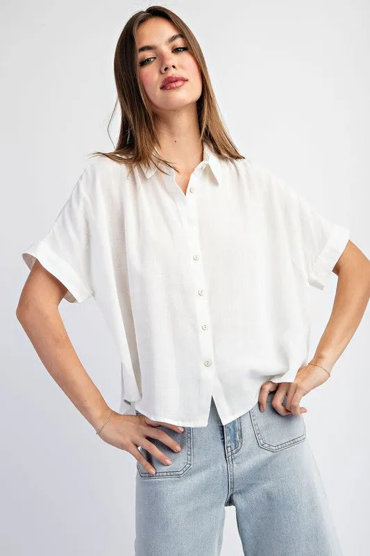 Button Front Crop Blouse Top sold by U-NI-TY