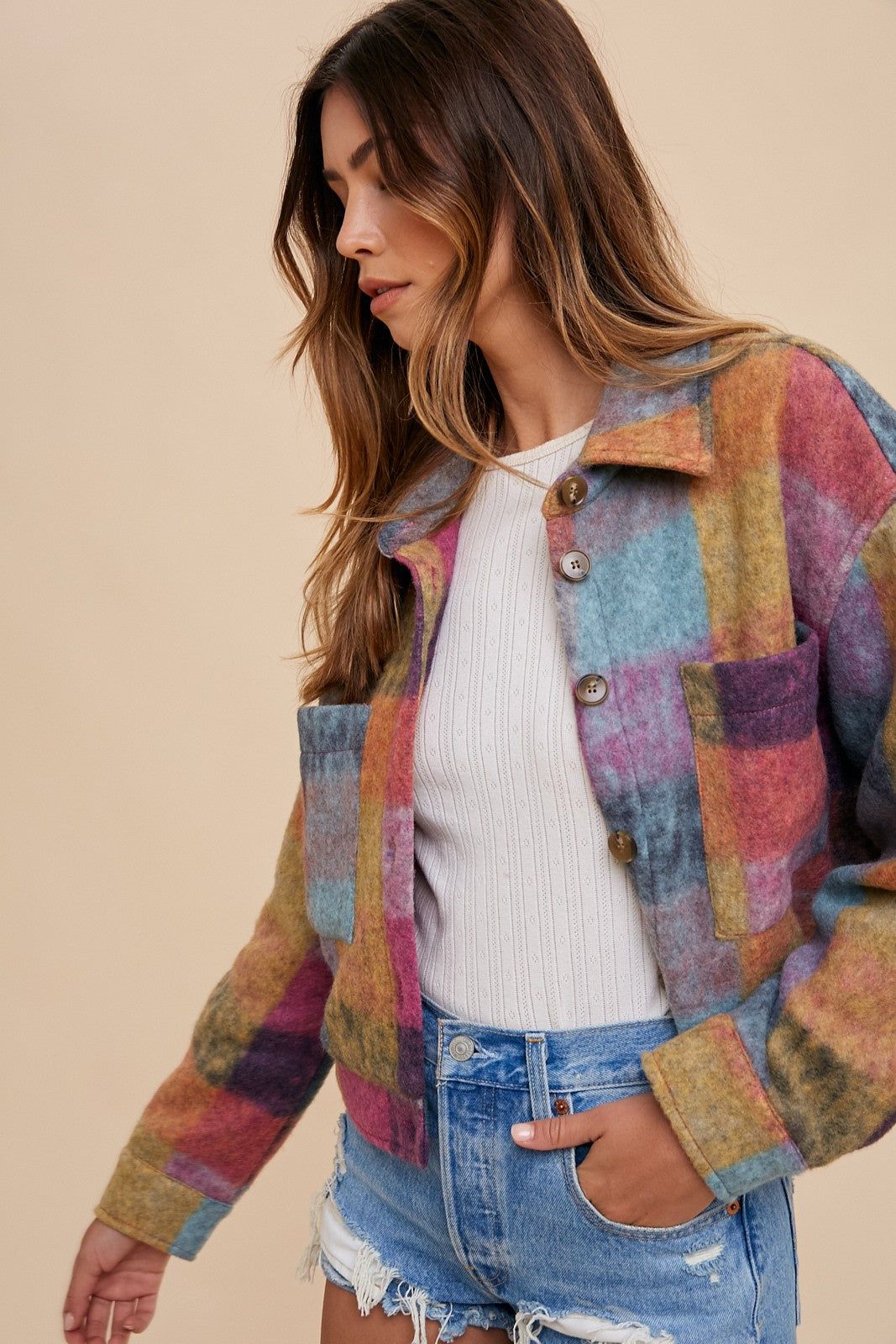 Soft brushed multicolour loose fit jacket sold by U-NI-TY product image thumbnail 2