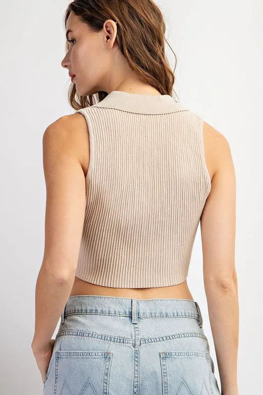 Sleeveless Collar Crop Top sold by U-NI-TY product image thumbnail 3
