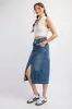 Front Cross Denim Midi Skirt sold by U-NI-TY