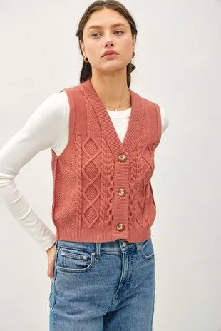 Cable Knit Sweater Button Down Vest sold by U-NI-TY