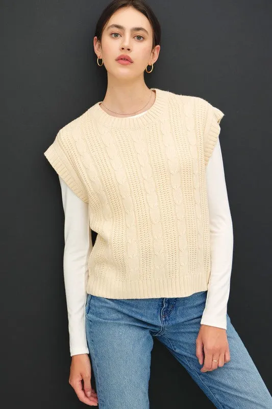 Cable Knit Cap Sleeve Sweater Vest sold by U-NI-TY