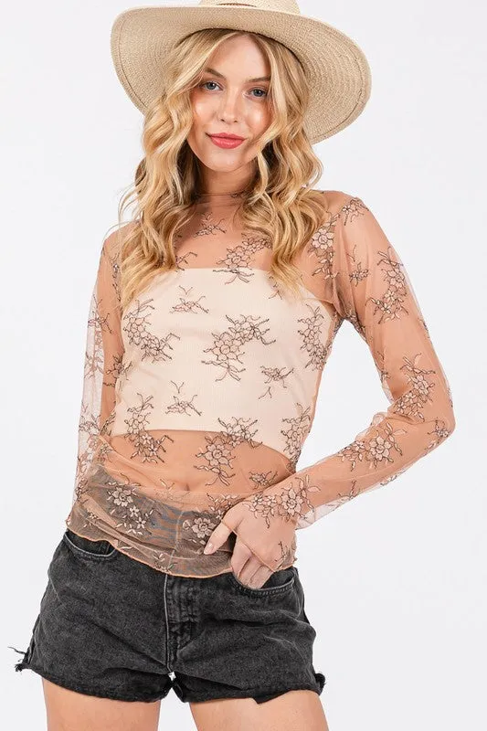 Mesh Long Sleeve Embroidery Top sold by U-NI-TY product image thumbnail 5
