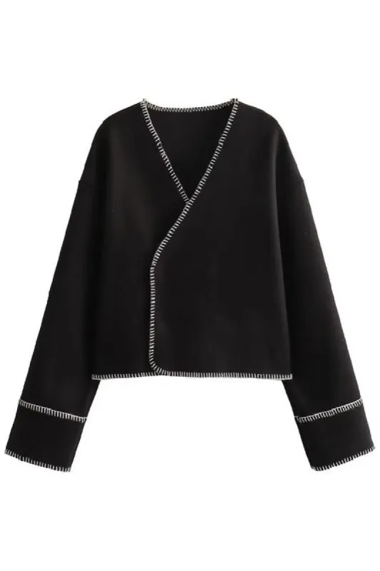 Contrast Long Sleeve V Neck Jacket sold by U-NI-TY