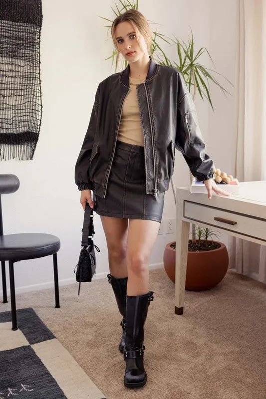 Oversized Faux Leather Bomber Jacket sold by U-NI-TY product image thumbnail 5