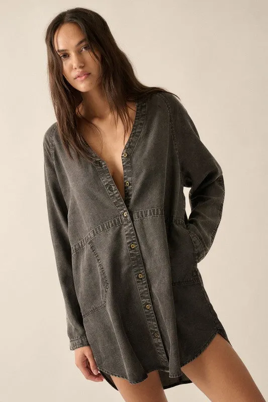 Mineral Washed Denim Mini Shirt Dress sold by U-NI-TY product image thumbnail 5