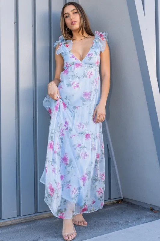 Rosy Chiffon Ruffle Back Dress sold by U-NI-TY