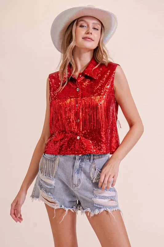 Festival Season Sequin Fringe Vest sold by U-NI-TY