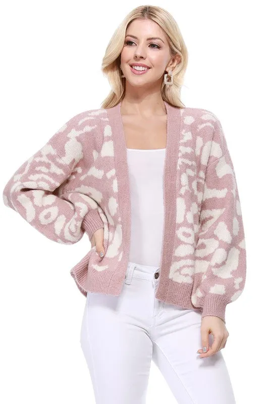 Leopard Jacquard Open Front Shrug Cardigan sold by U-NI-TY