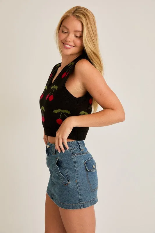 Cherry Pattern Crop Sweater Vest sold by U-NI-TY product image thumbnail 3