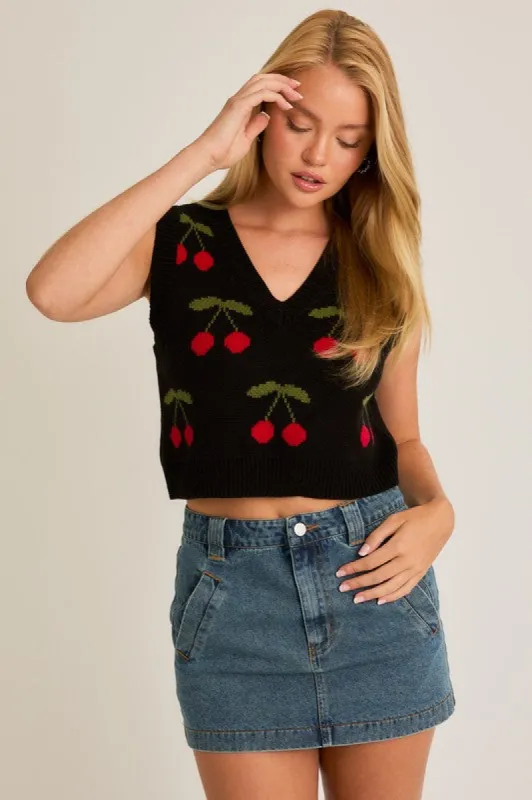 Cherry Pattern Crop Sweater Vest sold by U-NI-TY