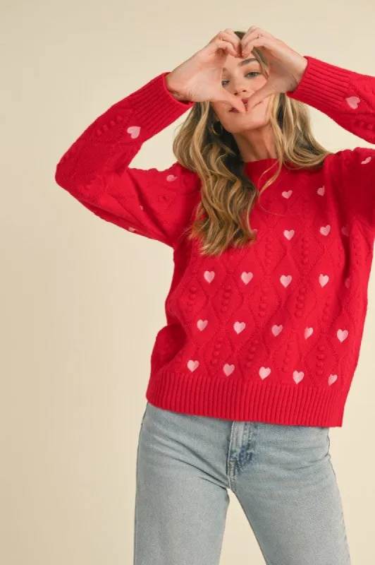 Heart Embroidery Pom Pom Sweater sold by U-NI-TY