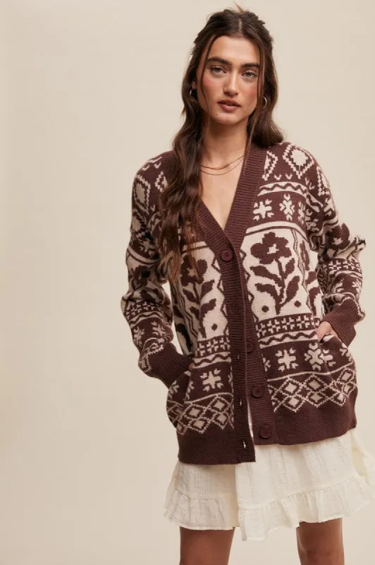 Flower Aztec Patterned Knit Cardigan sold by U-NI-TY