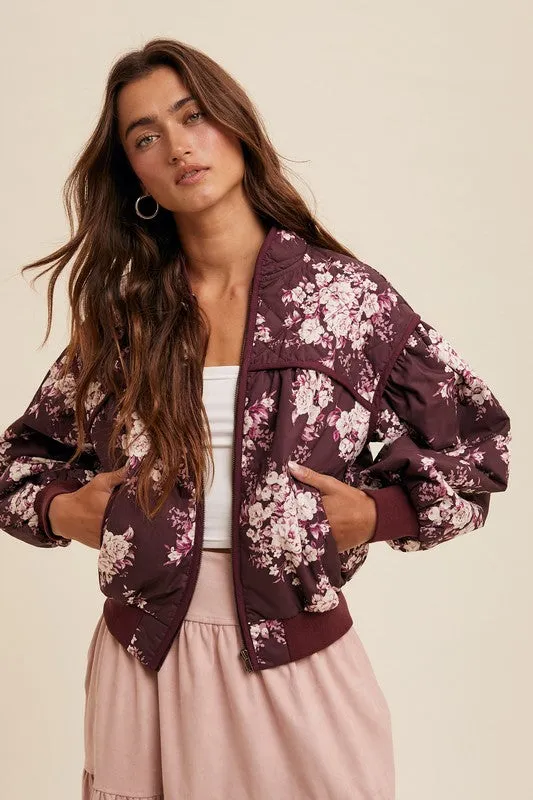 Quilted Floral Print Pleated Jacket sold by U-NI-TY