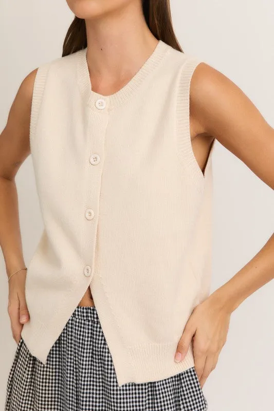 Sleeveless Button Front Sweater Top sold by U-NI-TY