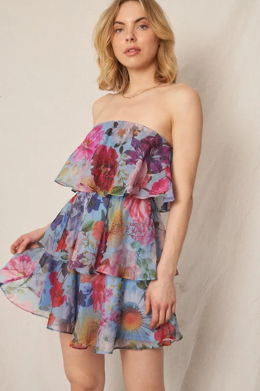 Tube Tiered Floral Mini Dress sold by U-NI-TY