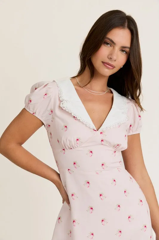 Collared Lace Trim Floral Mini Dress sold by U-NI-TY product image thumbnail 5