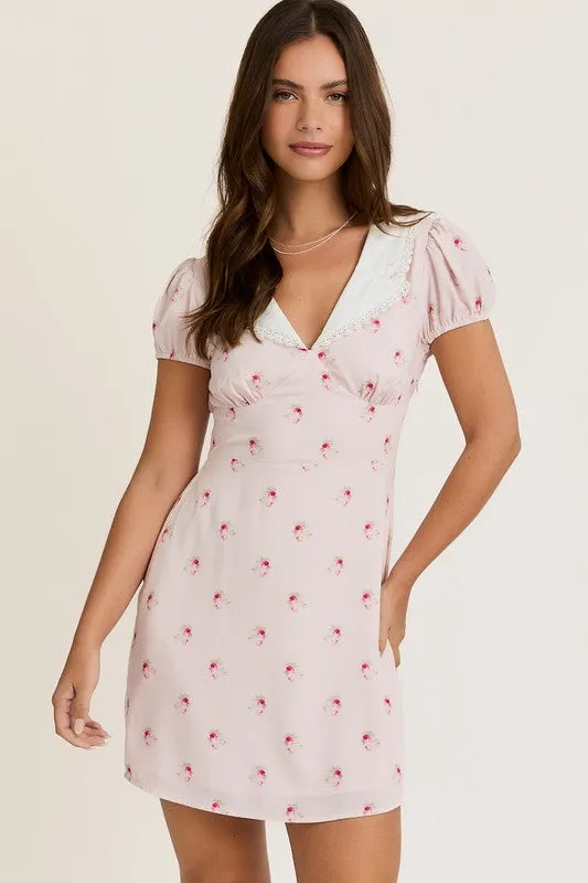 Collared Lace Trim Floral Mini Dress sold by U-NI-TY product image thumbnail 2