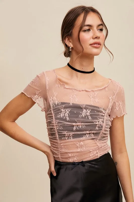 Floral Mesh Ruched Top sold by U-NI-TY product image thumbnail 2