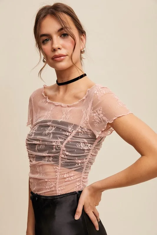 Floral Mesh Ruched Top sold by U-NI-TY product image thumbnail 4