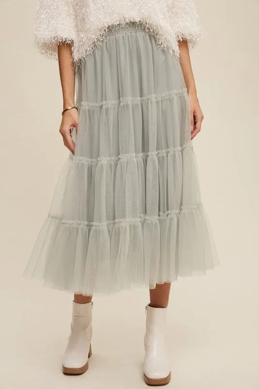 Tulle Tiered Midi Skirt sold by U-NI-TY