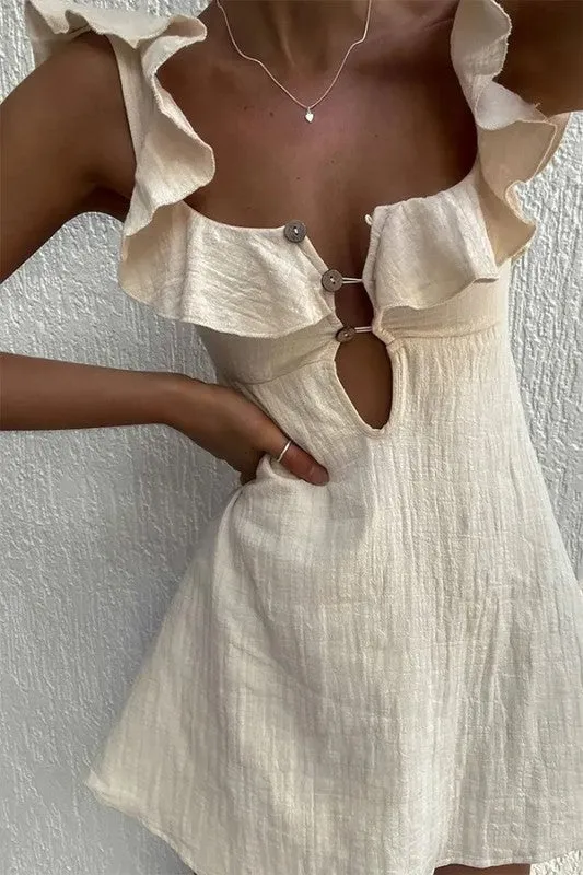 Beige Ruffle Linen Dress sold by U-NI-TY product image thumbnail 4