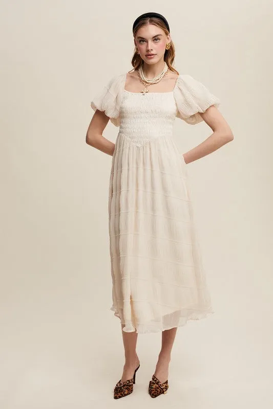 Smocked Puff Sleeve Midi Dress sold by U-NI-TY product image thumbnail 3