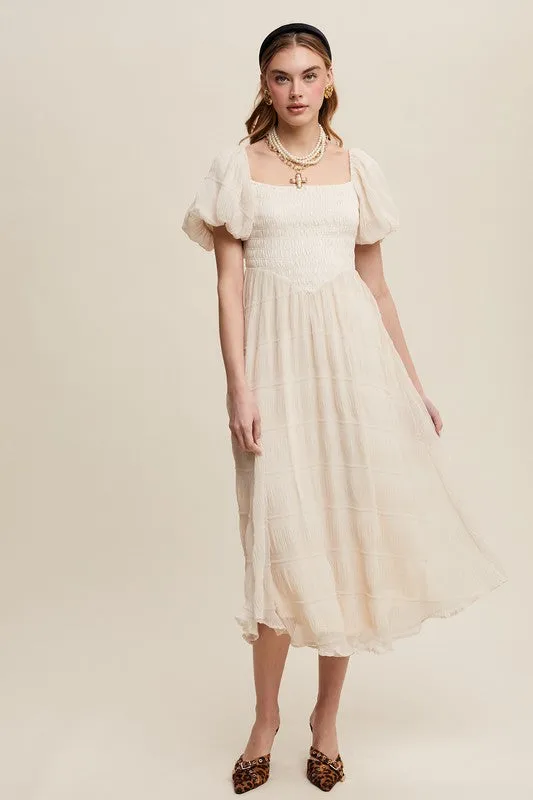 Smocked Puff Sleeve Midi Dress sold by U-NI-TY product image thumbnail 2