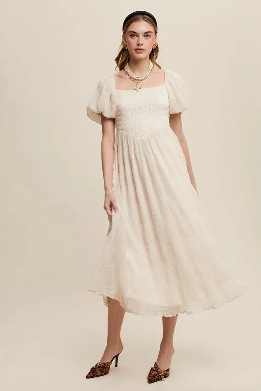 Smocked Puff Sleeve Midi Dress sold by U-NI-TY product image thumbnail 4