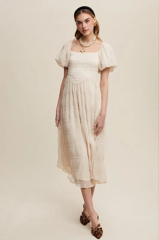 Smocked Puff Sleeve Midi Dress sold by U-NI-TY