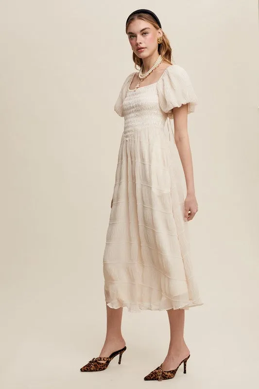 Smocked Puff Sleeve Midi Dress sold by U-NI-TY product image thumbnail 5