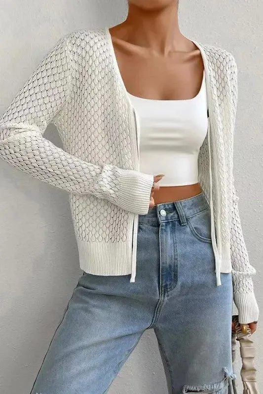 White Front Open Knit Top sold by U-NI-TY product image thumbnail 5