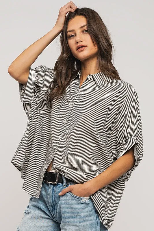 Boxy Pinstripe Cuff Shirt sold by U-NI-TY product image thumbnail 2