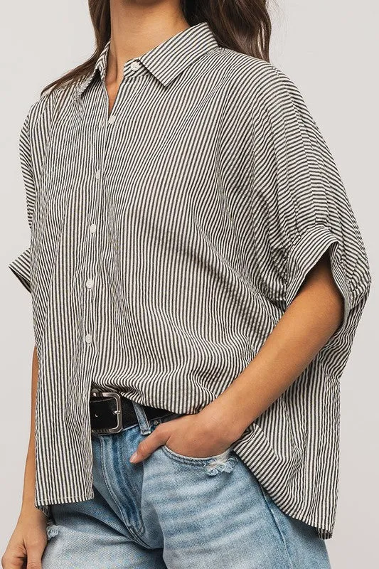 Boxy Pinstripe Cuff Shirt sold by U-NI-TY product image thumbnail 5