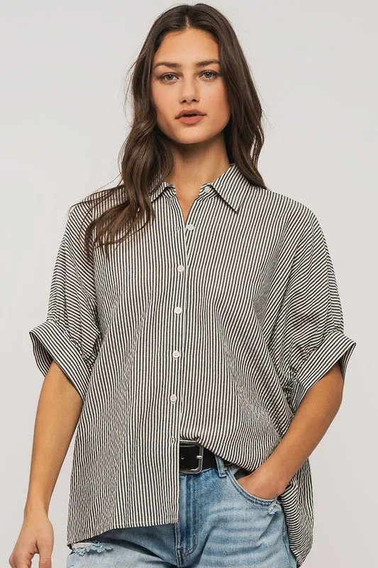 Boxy Pinstripe Cuff Shirt sold by U-NI-TY product image thumbnail 4