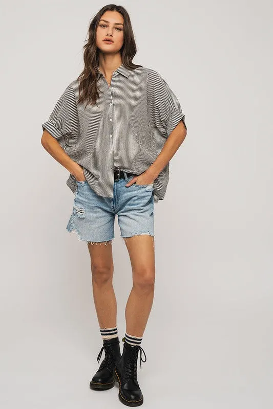 Boxy Pinstripe Cuff Shirt sold by U-NI-TY product image thumbnail 3