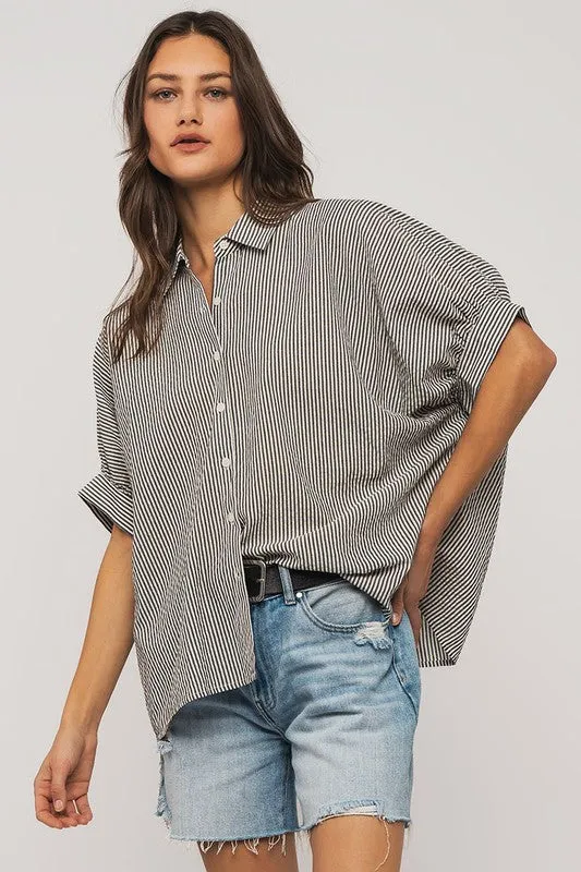 Boxy Pinstripe Cuff Shirt sold by U-NI-TY
