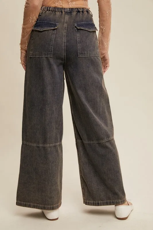 Wide Leg Denim Drawstring Pants sold by U-NI-TY product image thumbnail 4