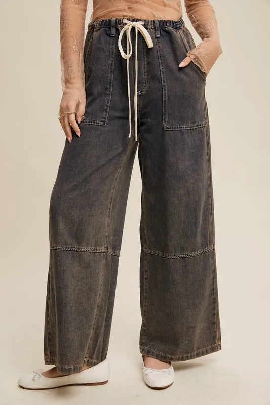 Wide Leg Denim Drawstring Pants sold by U-NI-TY