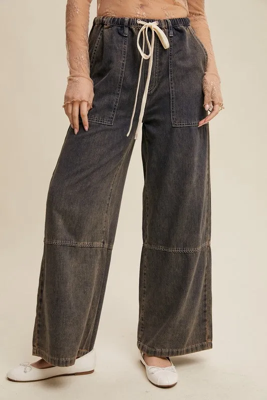 Wide Leg Denim Drawstring Pants sold by U-NI-TY product image thumbnail 2