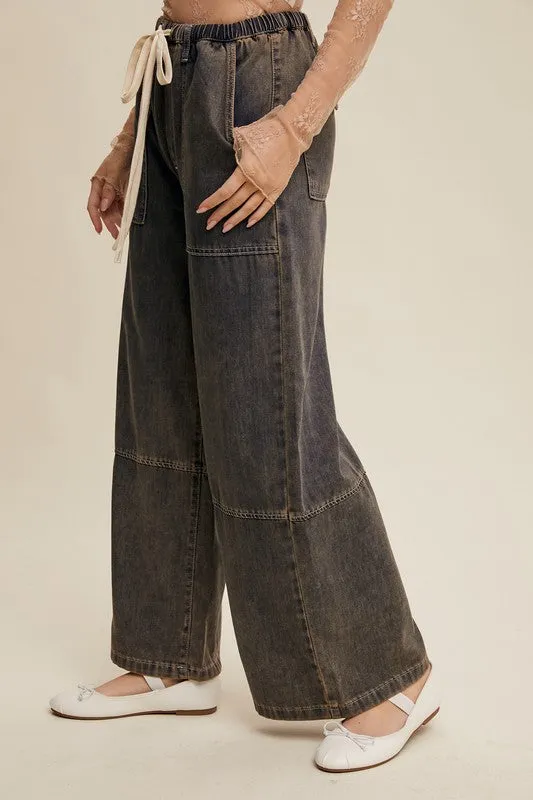 Wide Leg Denim Drawstring Pants sold by U-NI-TY product image thumbnail 3