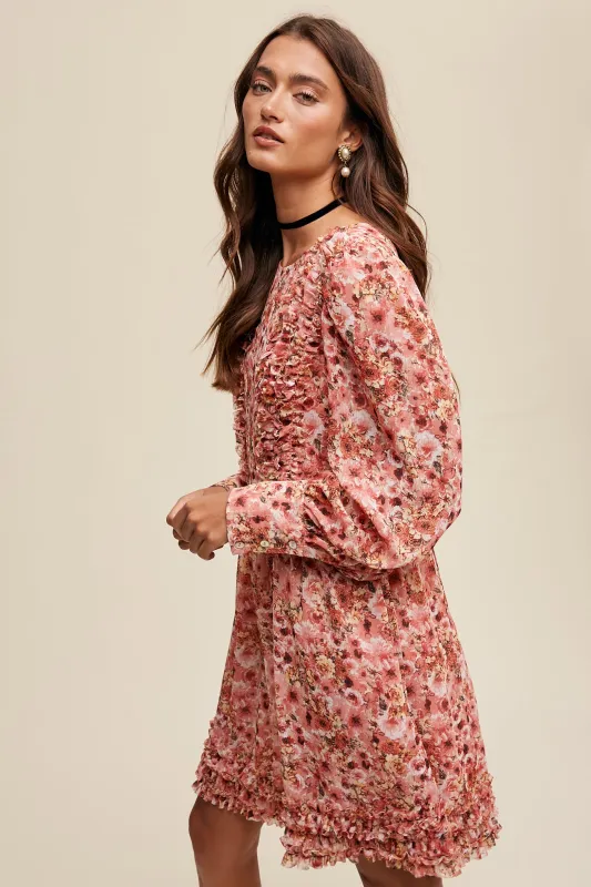 Floral Ruffle Long Sleeve Mini Dress sold by U-NI-TY