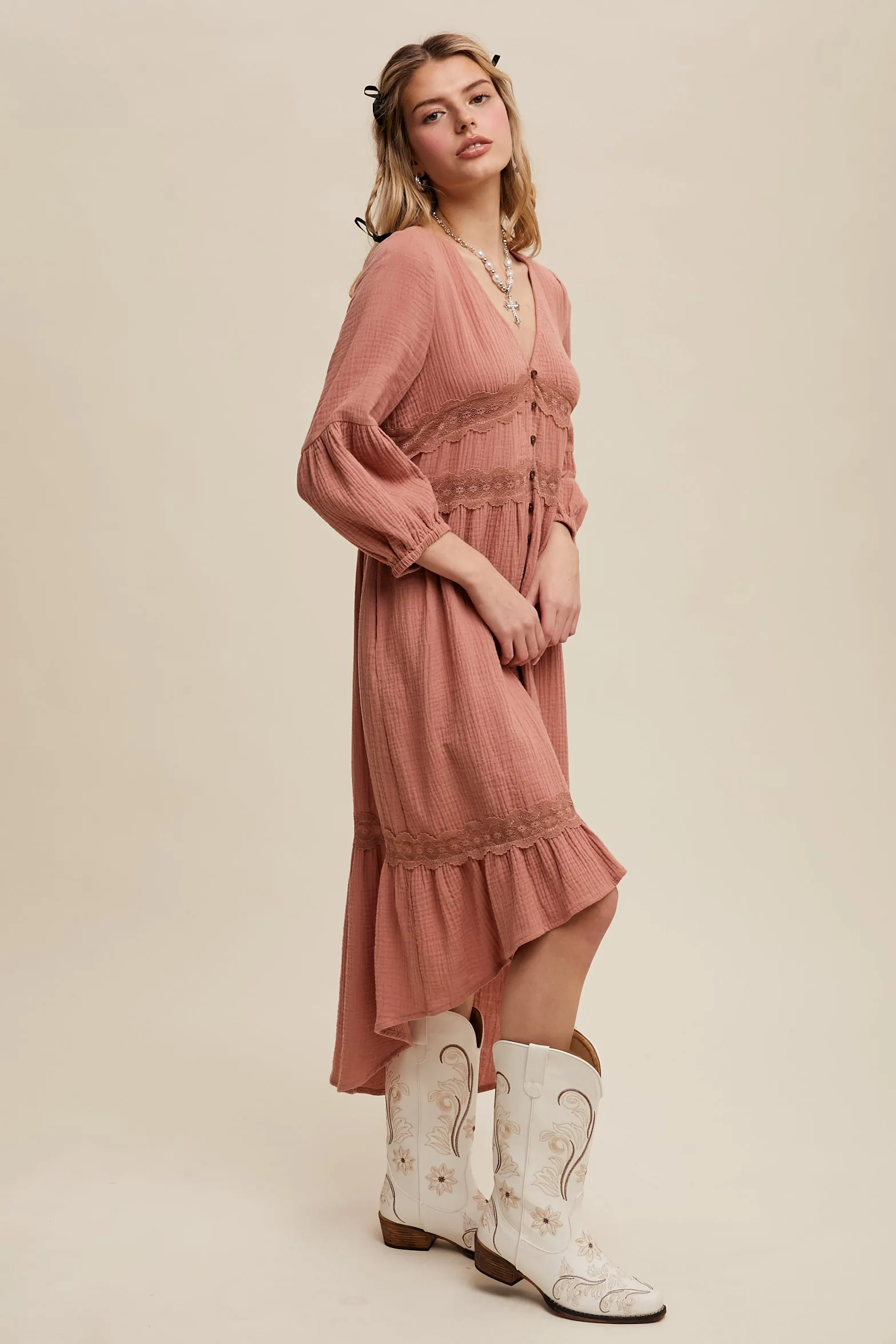 Lace Trim High Low Dress sold by U-NI-TY product image thumbnail 2