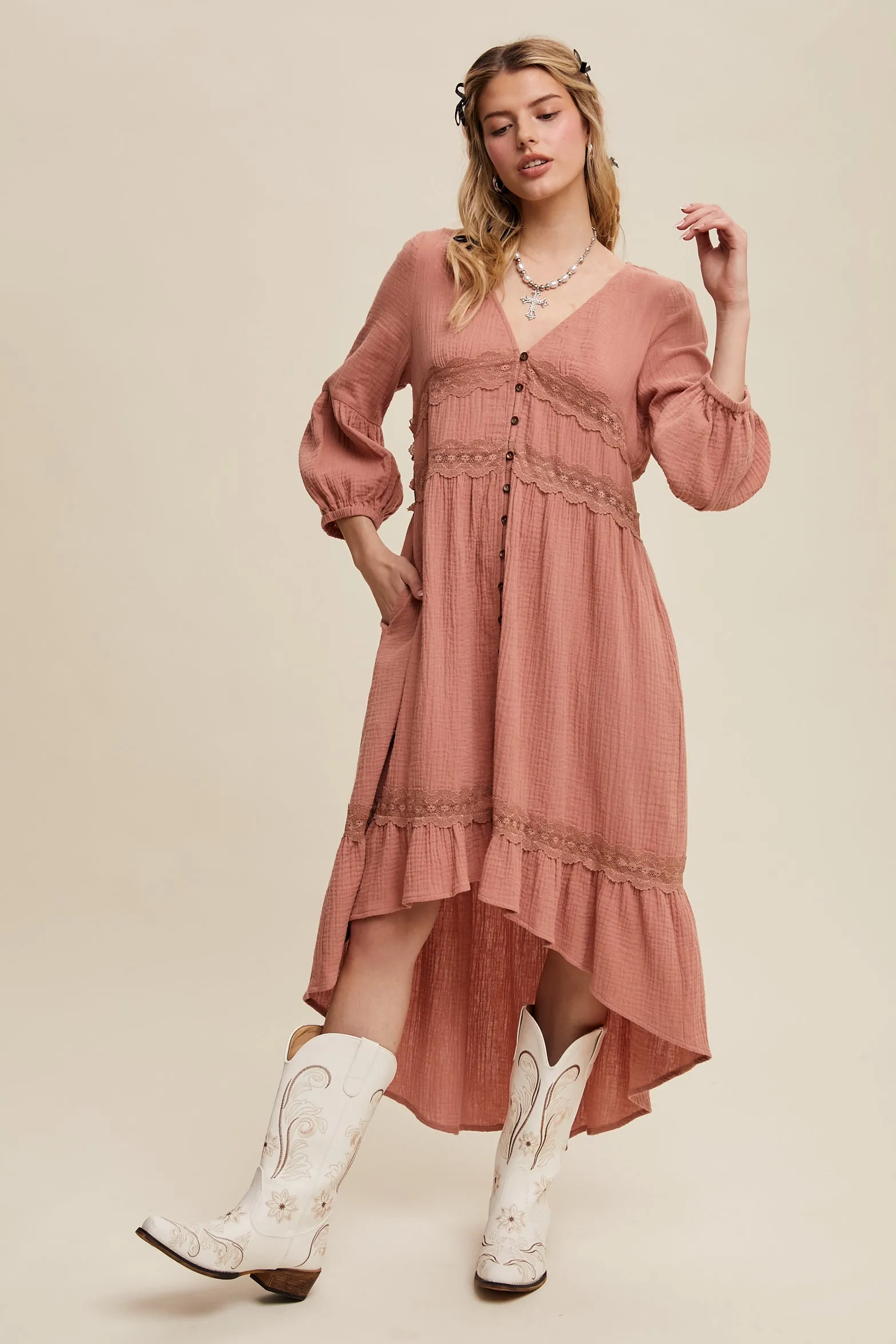 Lace Trim High Low Dress sold by U-NI-TY product image thumbnail 3