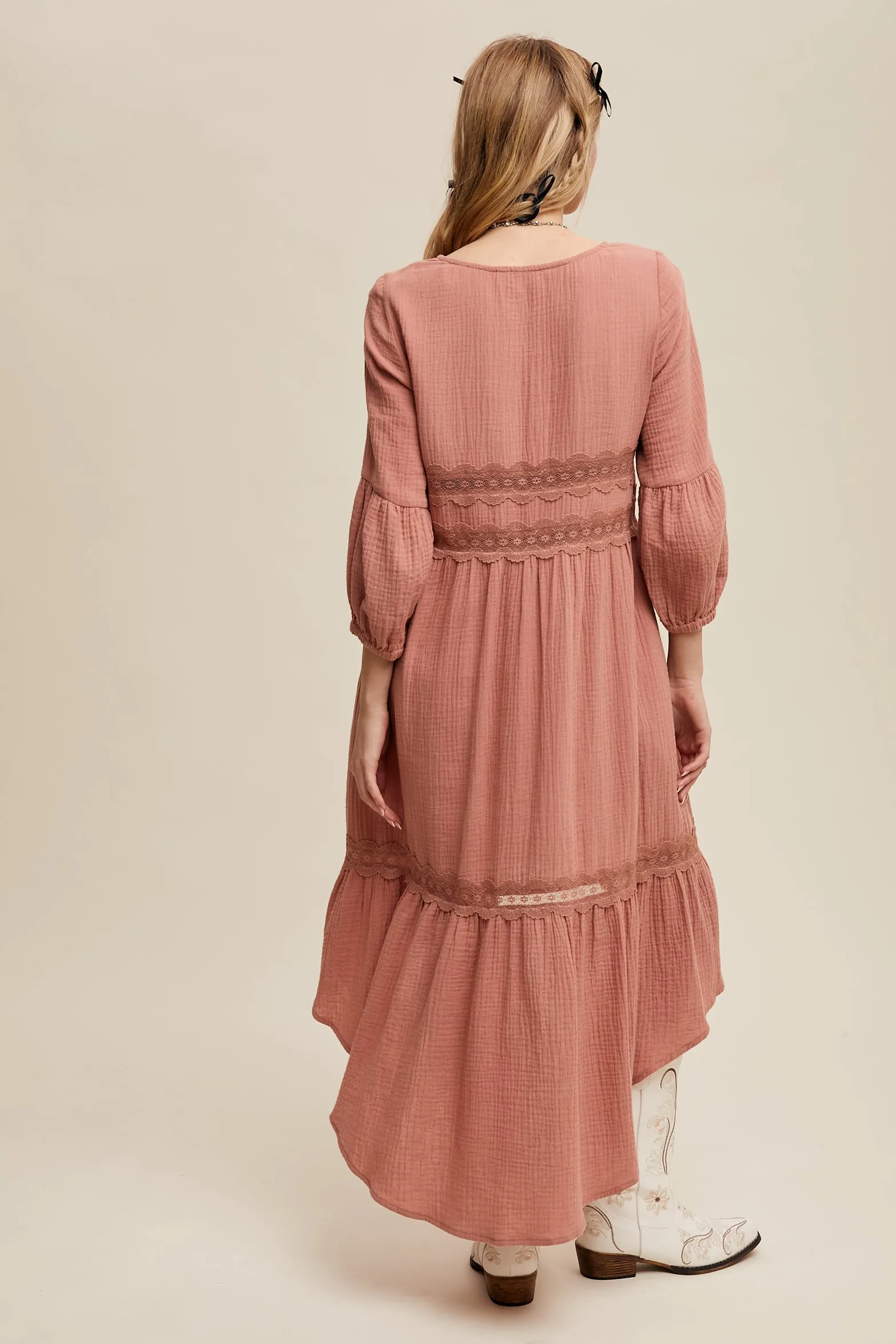 Lace Trim High Low Dress sold by U-NI-TY