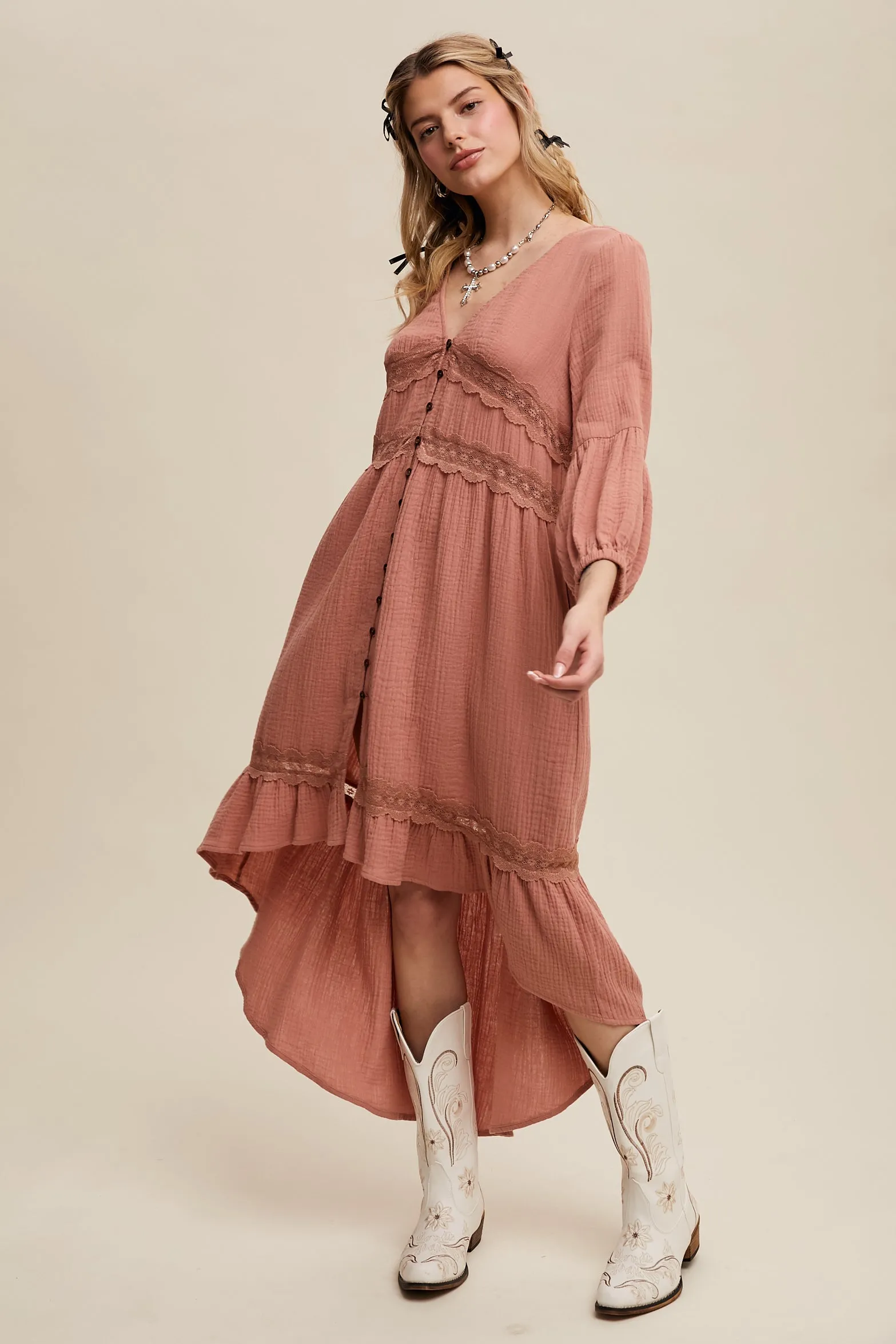 Lace Trim High Low Dress sold by U-NI-TY product image thumbnail 4