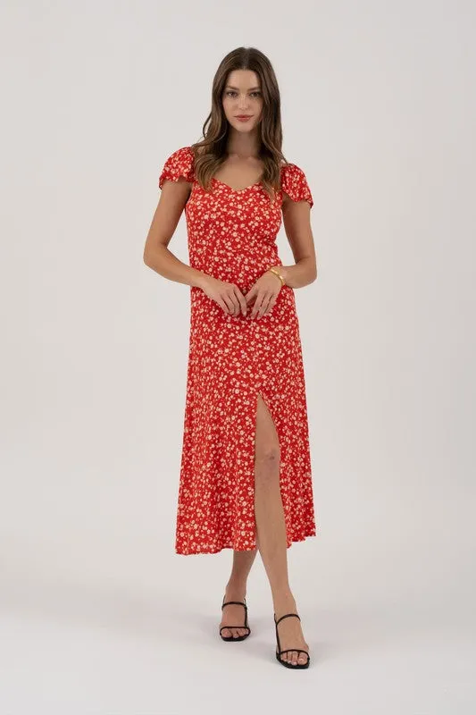 Floral Short Sleeve Front Slit Midi Dress sold by U-NI-TY product image thumbnail 4