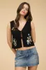 Floral Embroidery Front Tie Crochet Vest Top sold by U-NI-TY