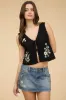 Floral Embroidery Front Tie Crochet Vest Top sold by U-NI-TY